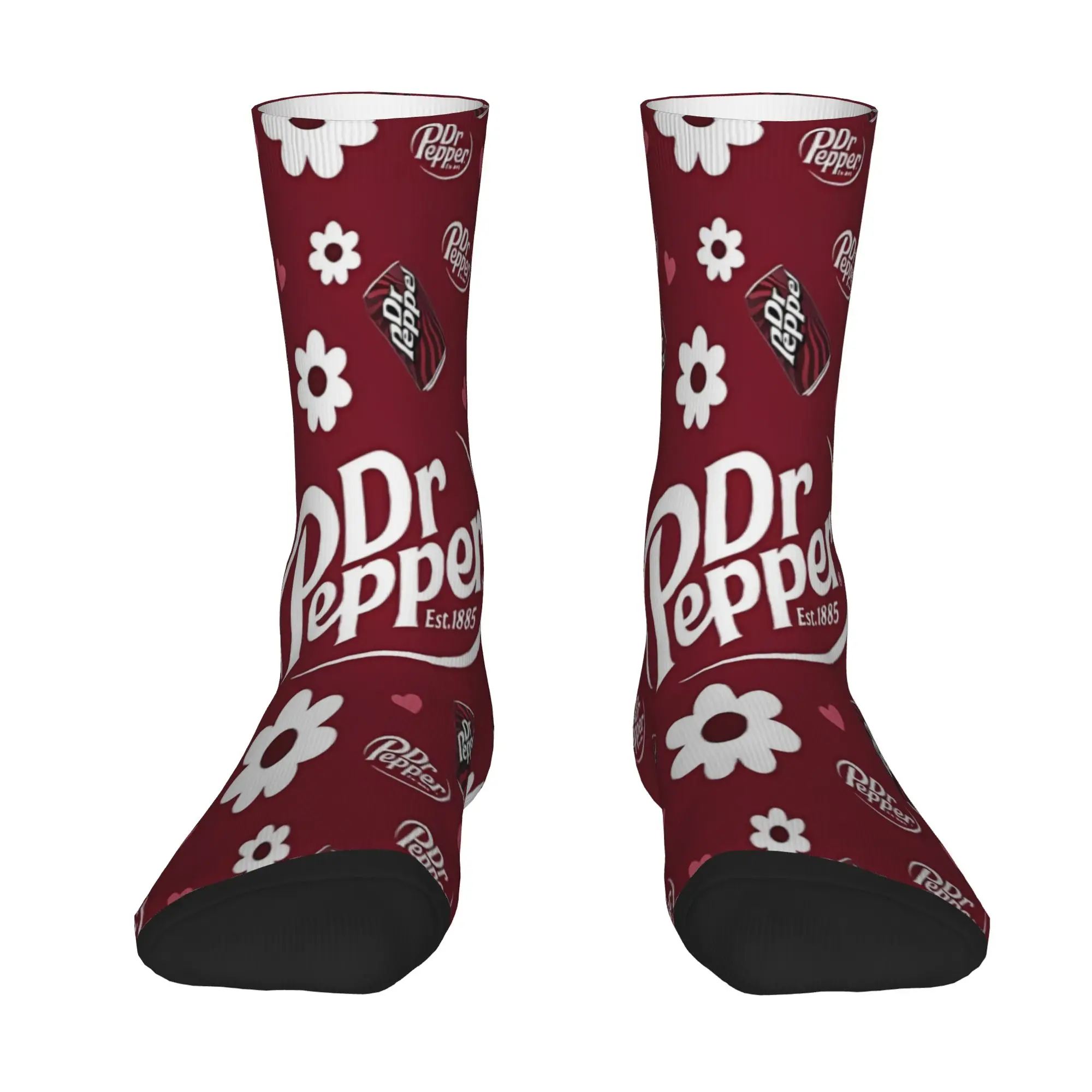 1 Pair Funny Sock Dr Pepper Soda Est 1885 Hip Hop Seamless Pattern Printed Men Crew Socks Casual Men's Socks