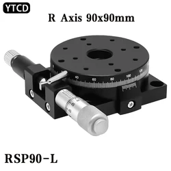 R Axis 90mm RSP90-L 360 gradi tavolo scorrevole rotante ad alta precisione tavolo micrometro ottico con piattaforma di regolazione dell'angolo manuale