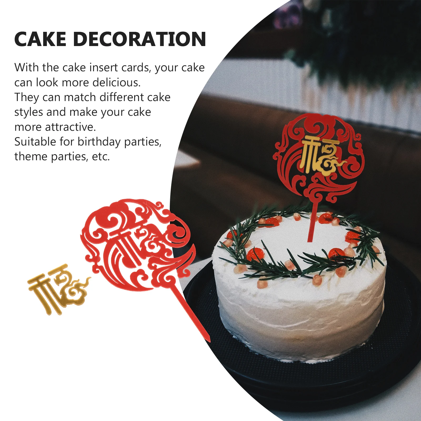

10pcs Longevity Word Cake Picks Chinese Style Birthday Party Supplies Acrylic Cupcake Toppers Elderly Cake Decorations