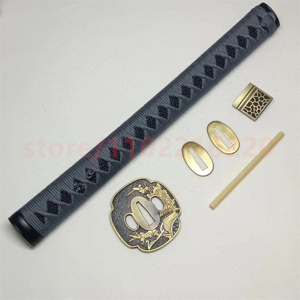 Very Good 35cm Tsuka Handle Hilt Alloy Tsuba Handguard Guard Brass Habaki Seppa For Japanese Japan Samurai Katana Sword FIttings