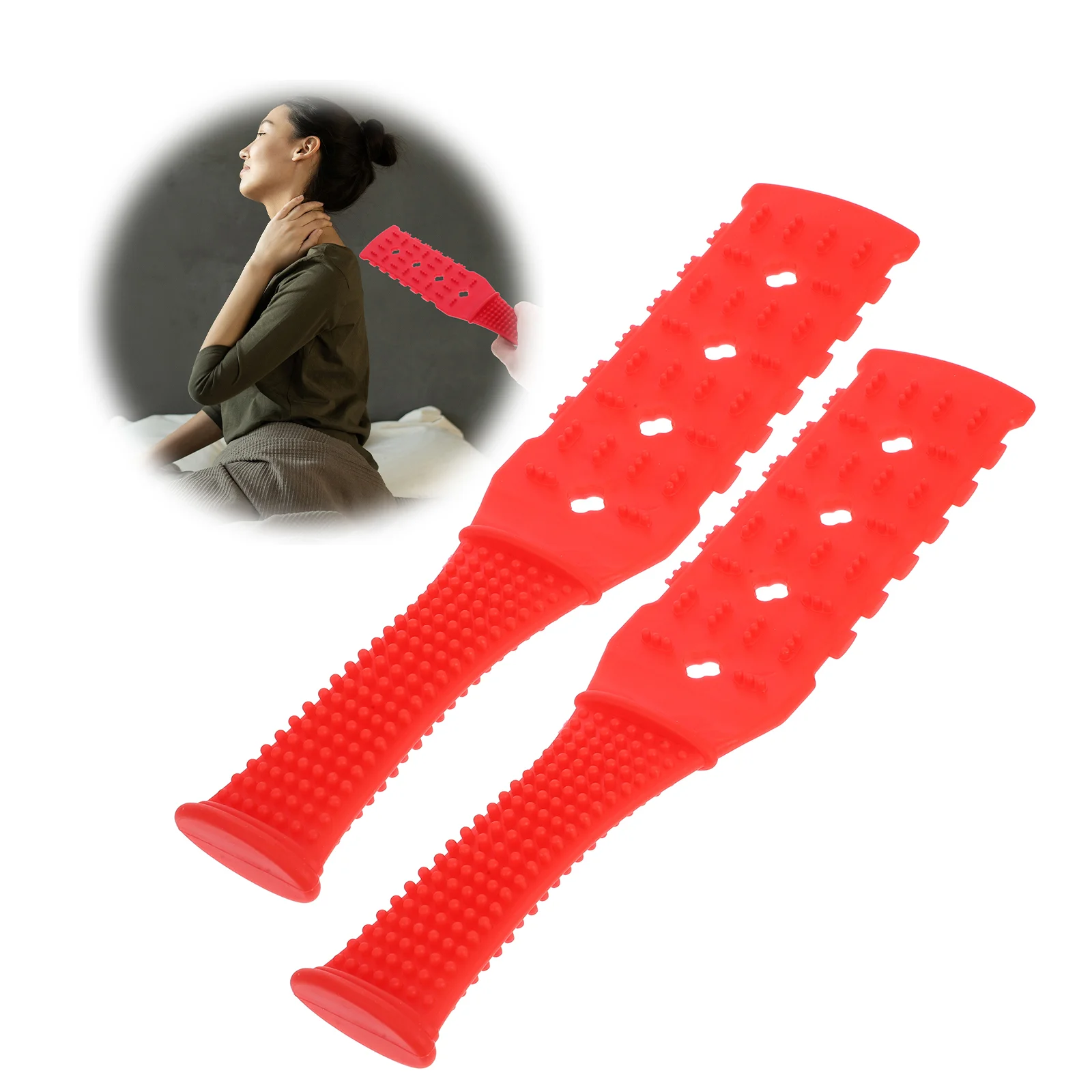 2pcs Lengthened Four Holes Body Meridian Massage Stick Portable Clap Stick for Shoulder Back Red Promotes Blood