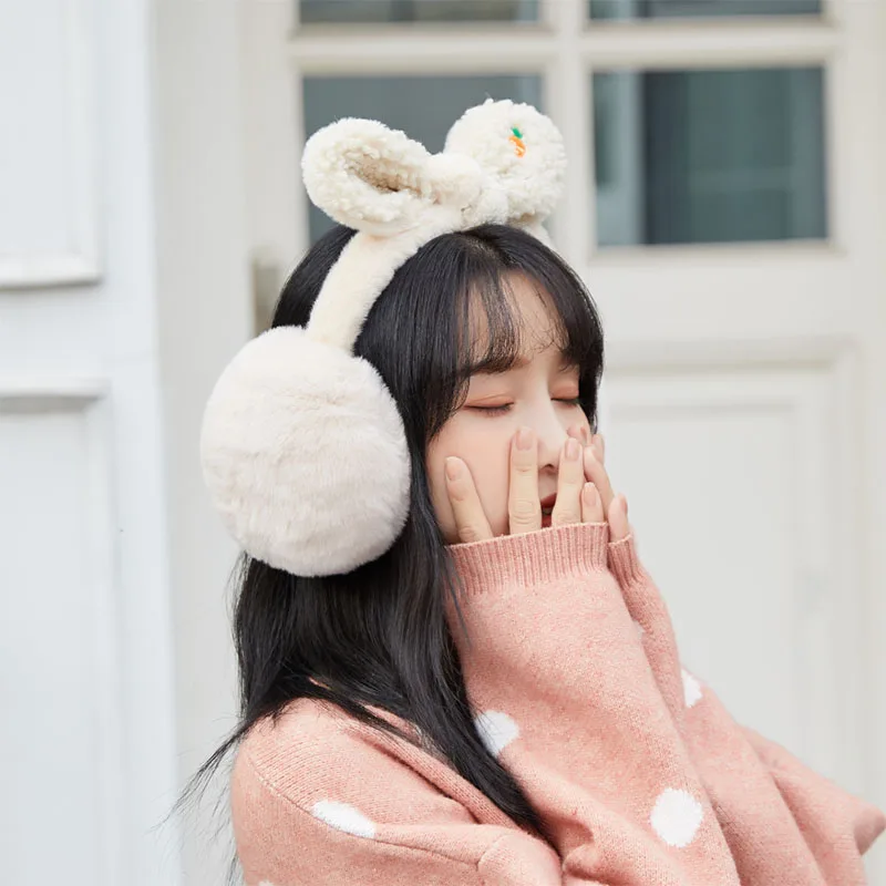 Autumn Winter Earmuffs Women Rabbit Ears Kawaii Girls Casual Soft Cozy Plush Furry Ulzzang Students Ins Outdoor Ear Cover New