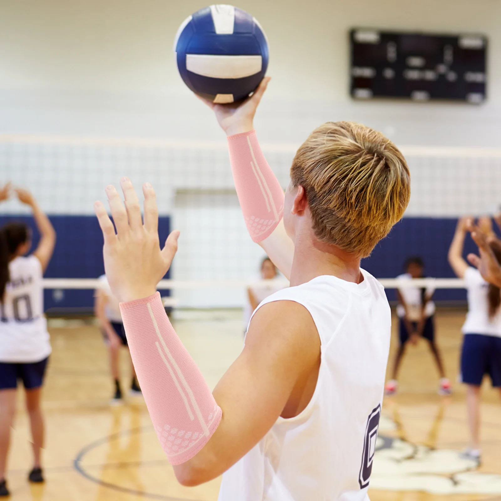 

1Pair Pink Volleyball Elbow Sleeves Wrist Protection Extended Design Stylish Polka Dot Breathable Material Compression Elbow