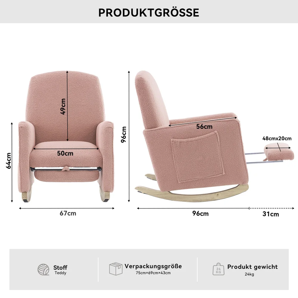 Schaukelstuhl mit Hocker, Sessel mit osmanischem Schaukelstuhl für den Innenbereich mit hoher Rückenlehne für das Wohnzimmer – Detail 5
