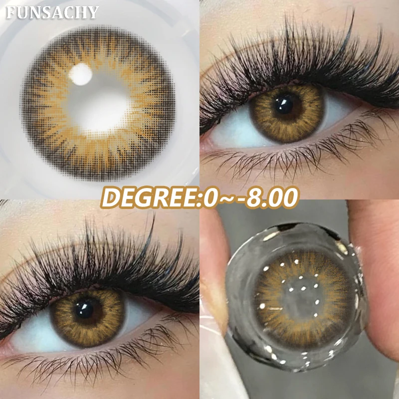FUNSACHY 1 Paar 0 ~ 8,00 Myopie-Kontaktlinsen mit Sehstärke, farbige Kontaktlinsen für Augen, natürliche Farblinse, jährlich