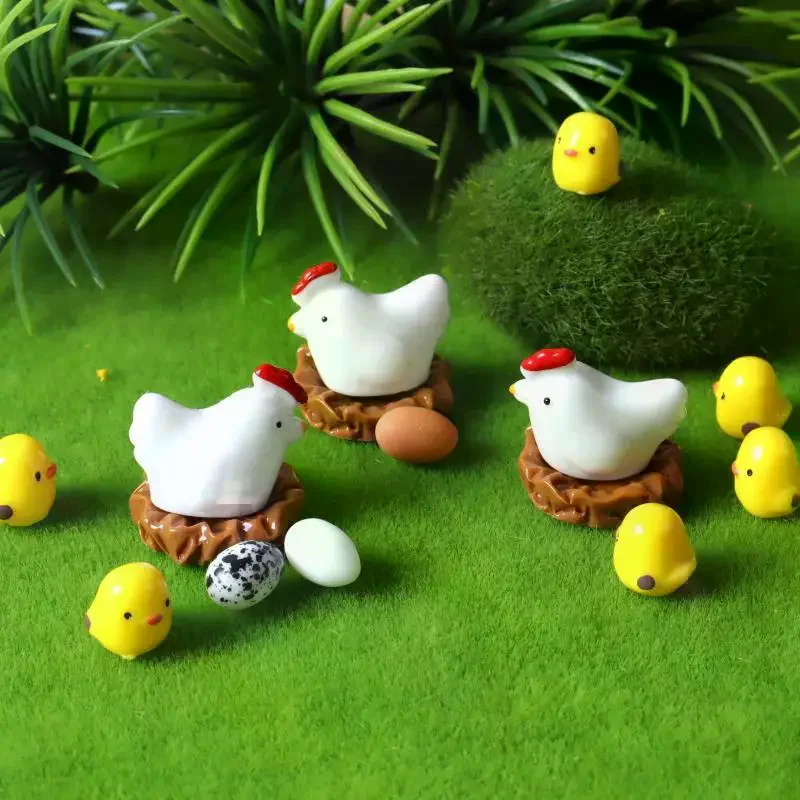 1Pcs Mix Chicken Chick Egg Nest Figurine Miniatures Home Decoration Kawaii Accessories Garden Decor For Home Easter Decoration