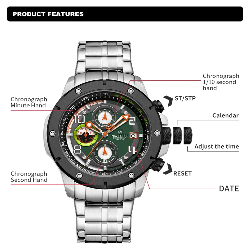 NAVIFORCE Classic Popular Men's Quartz Multifunction Casual Sport Watches Date Display Man Chronograph Wristwatch Boyfriend Gift