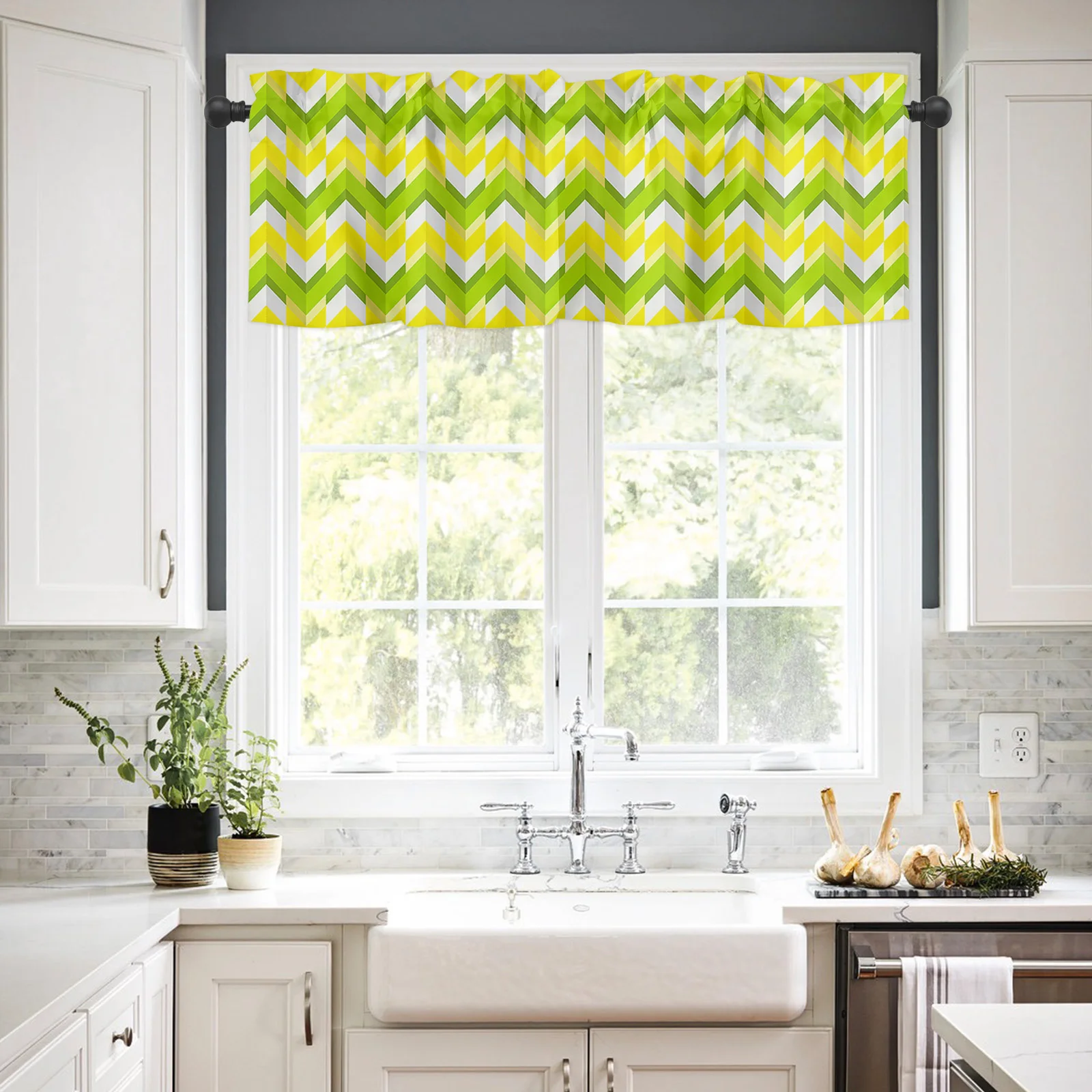 ZEDLIYU Valances for Windows Kitchen Living Room Small Window Valance Modern Geometric 1 Panel, 54 x 18 Inch