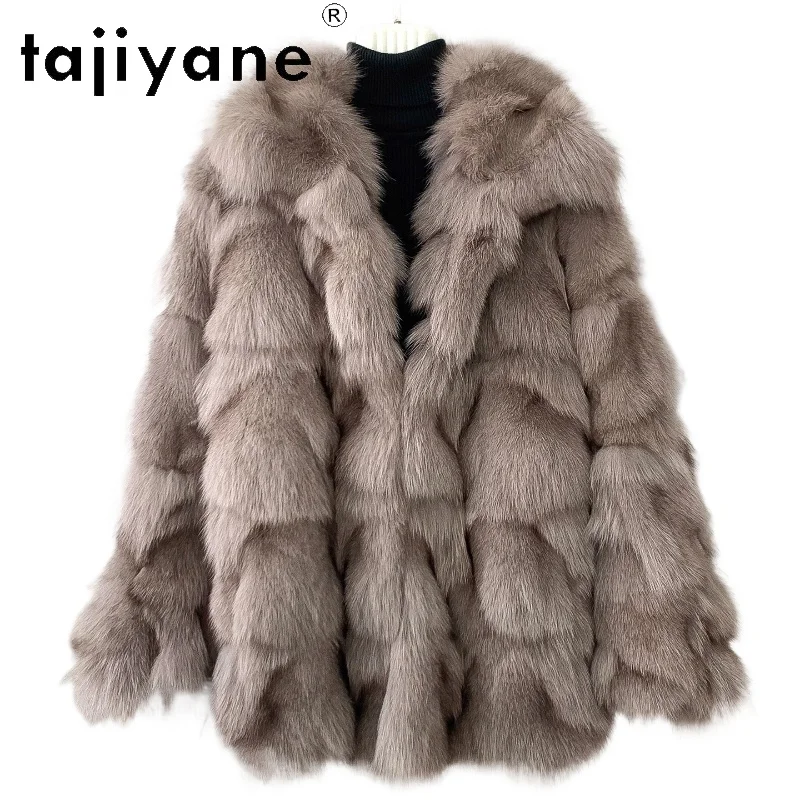 TAJIYANE 100%天然フォックスファーコート レディース 本物の毛皮ジャケット 冬服 女性用衣料 2025 グラマラスな毛皮ジャケット ファー婦人服