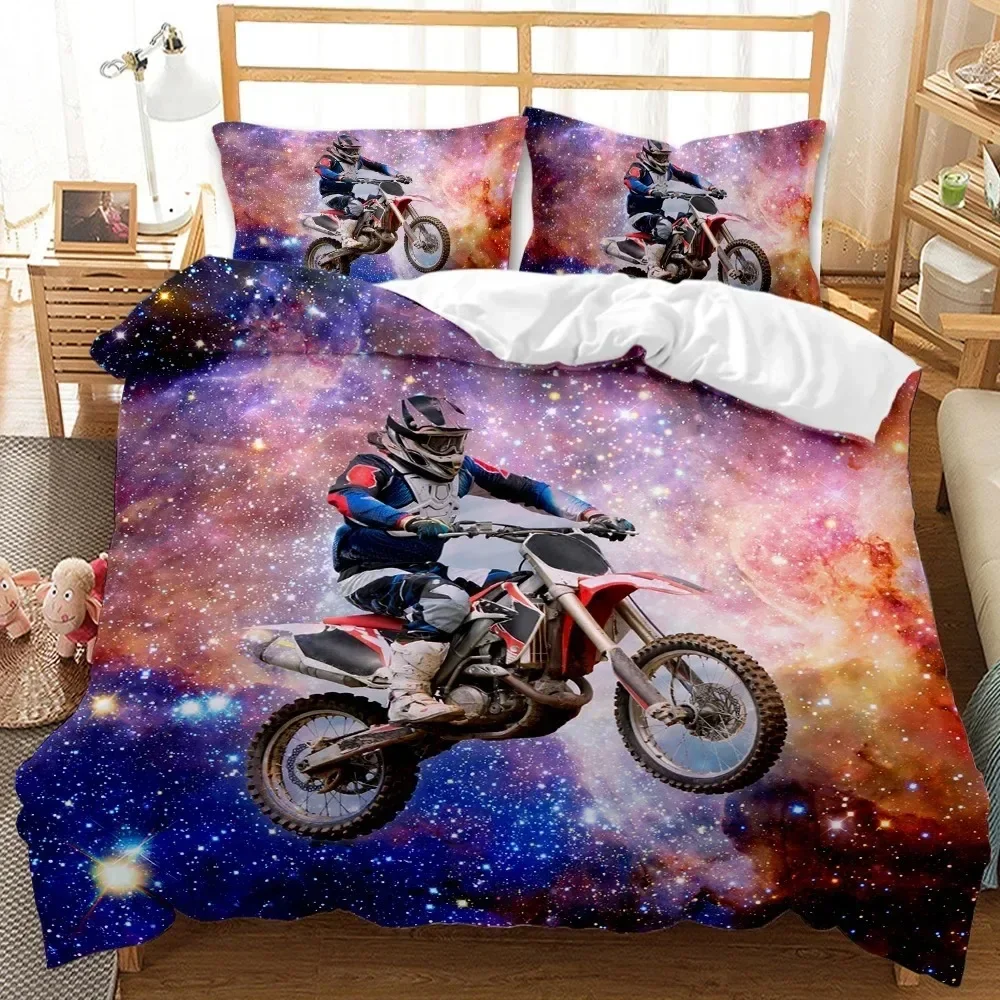 

Motorcycle Duvet Cover Motocross Racing Bedding Set Dirt Bike Extreme Sports for Men Teens Boys Kids Polyester Comforter Cover