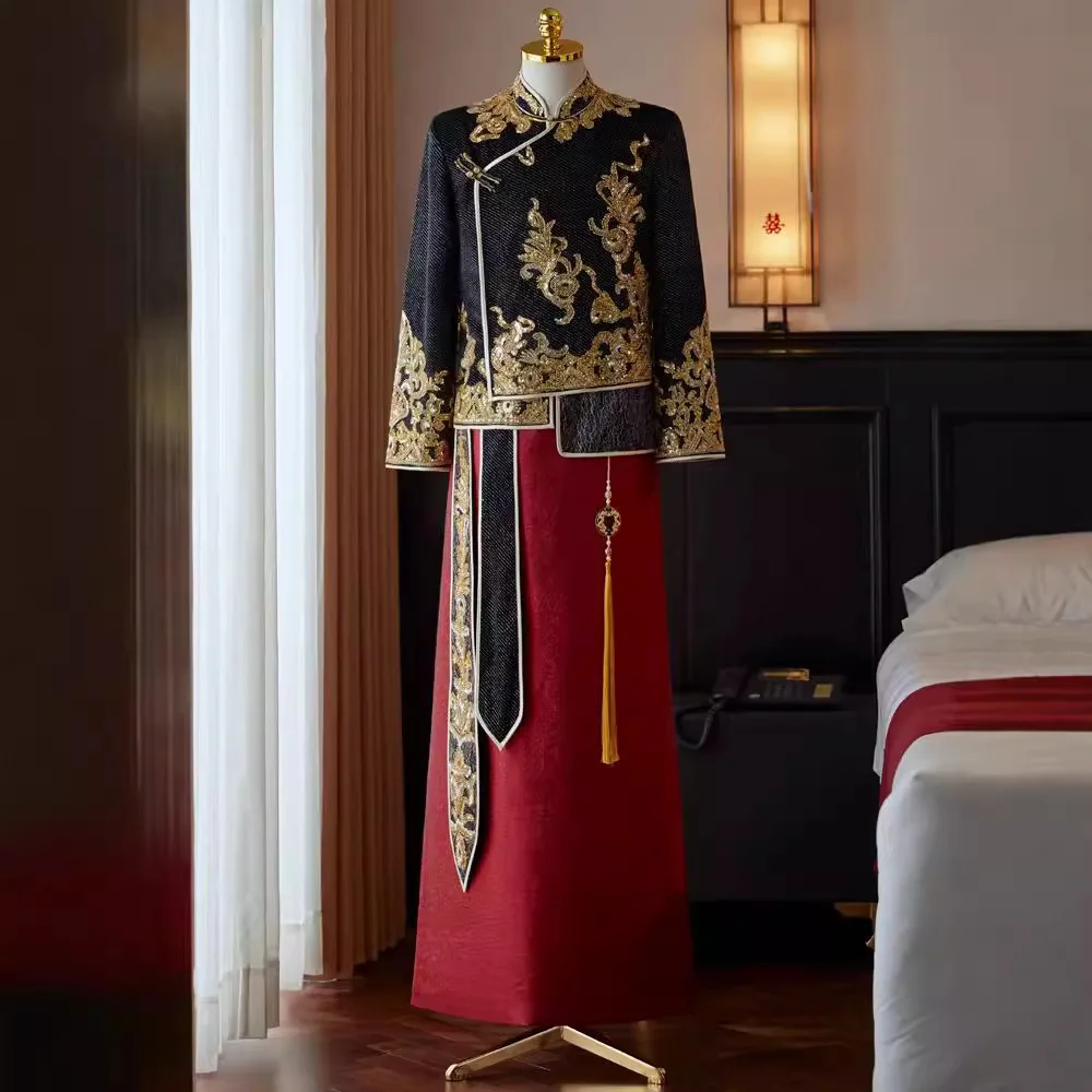 

Костюм Тан Xiuhe, мужской костюм для свадьбы в китайском стиле, костюм для тостов жениха, мужское свадебное платье Hanfu, мужская свадебная одежда, большие размеры