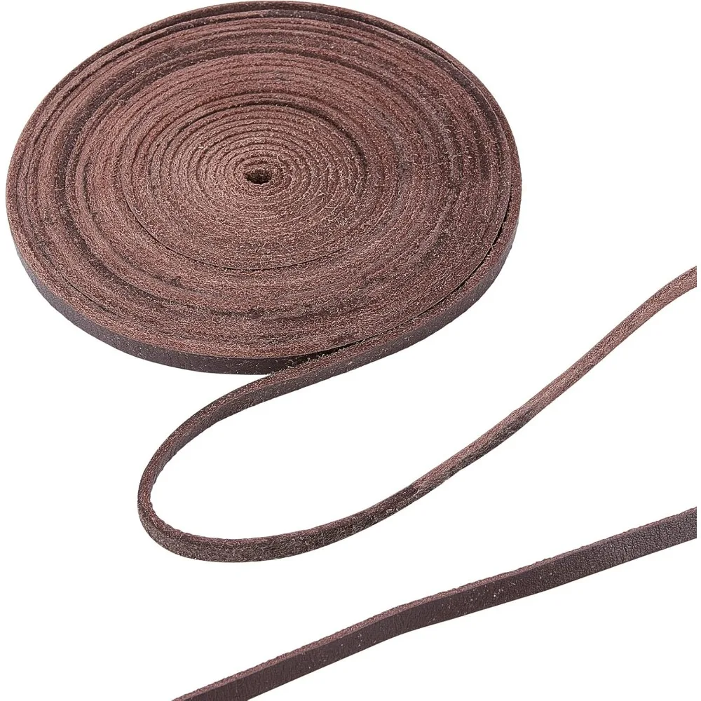 

5.5Yds 5mm Flat Genuine Leather Cord String 2mm Thick Natural Leather Craft Lace Strips Full Grain Cowhide Braiding Cord Roll