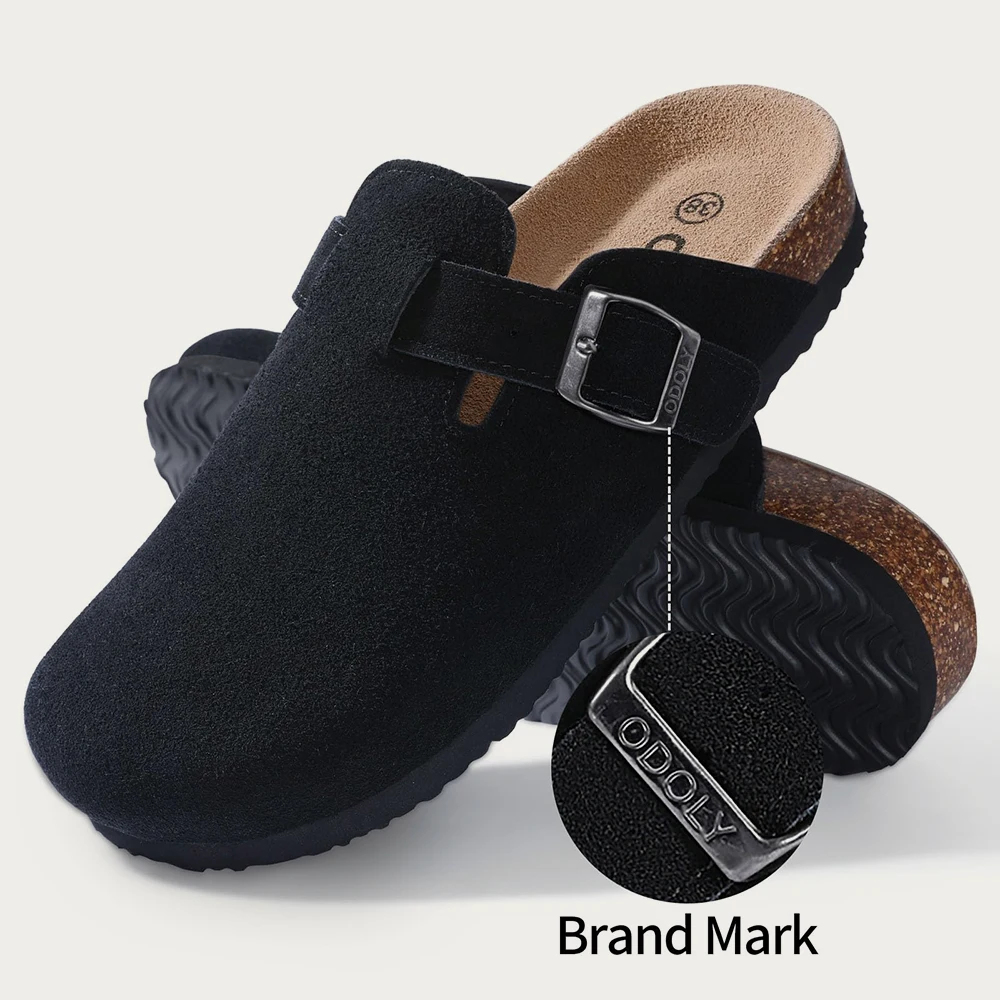 Kidmi Trendy Clogs Men Cork Footbed Suede Clogs Slippers Men Suede Clogs Slippers Classic Leather Mules Soft Antiskid Home Mules