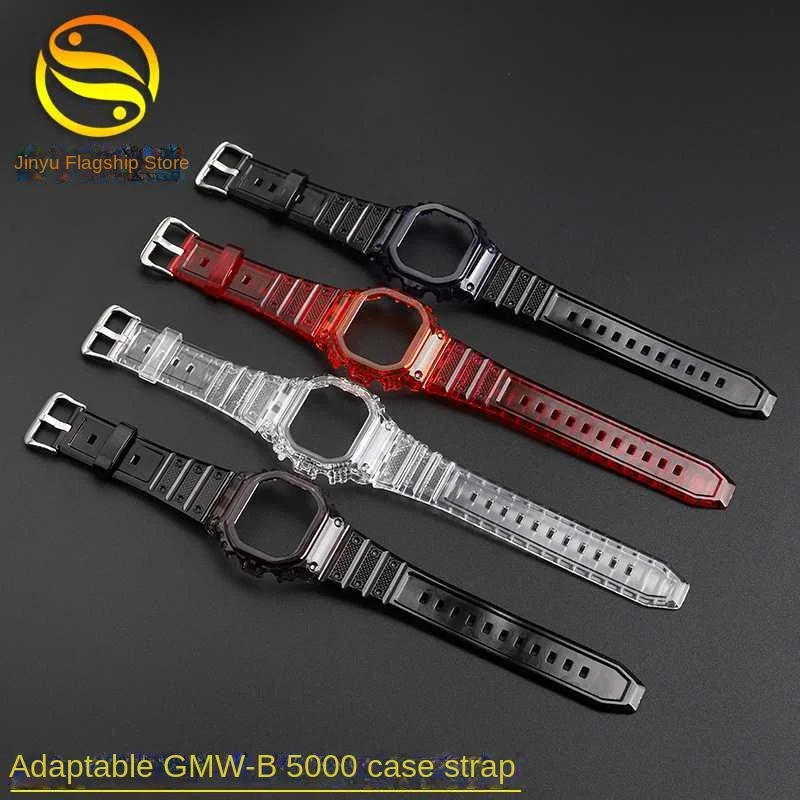 For Casio small cube GMW-B5000 Transparent colour Bracelet modified resin silicone watch case + Strap Men Watch Set Watchband