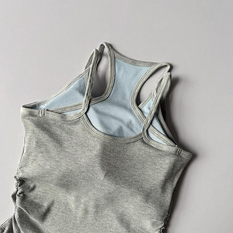 Damen-Sportweste im Zweiteiler-Look mit stoßfesten Brustpolstern, schönem Rückendesign, für Laufen, Yoga, Unterwäsche, Fitnesskleidung – Detail 9