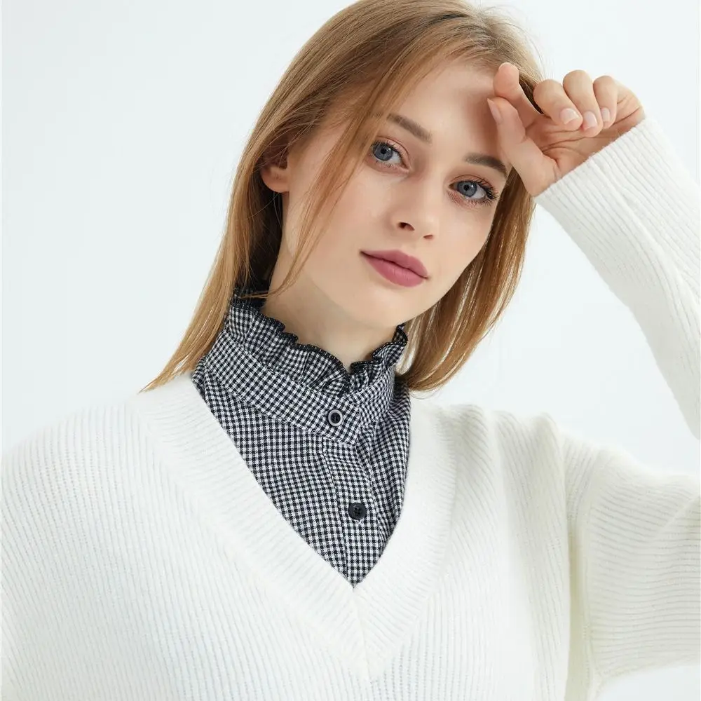 All-match Detachable Plaid Fake Collar Black Sharp Collar Adjustable Neckline Houndstooth Square Collar Lapel Half Shirt Female