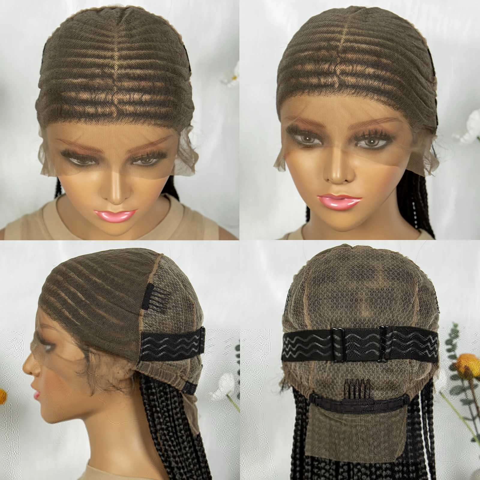 KIMA Synthetic 36 inch Cornrow Braided Wigs Transparent Full Lace Wig Fulani Stitch Box Braids With Baby Hair for  Black Women