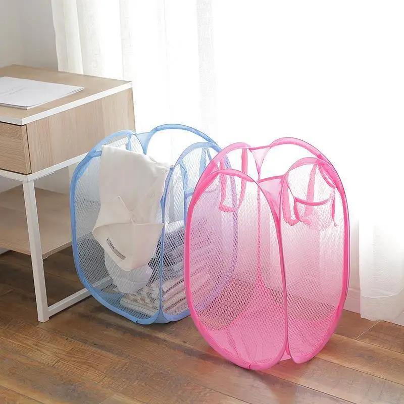 Foldable Color Mesh Clothes Dirty Clothes Basket Household Mesh Dirty Clothes Basket Storage Basket Storage Bucket Laundry Baske