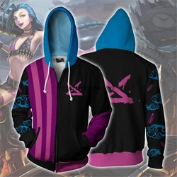 Arcane Hoodie LoL Vi Cosplay Hoodie 3D Printed Hooded Hoodies Sweatshirt Men Women 3D League of Legends Jinx Cosplay Costume
