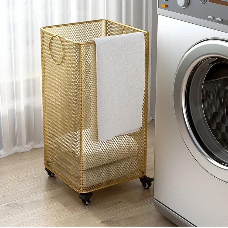 Metal Luxury Laundry Basket Extra-Large Storage Bin  Rust-Resistant Clothes Organizer  Wheeled Hotel Laundry Hamper