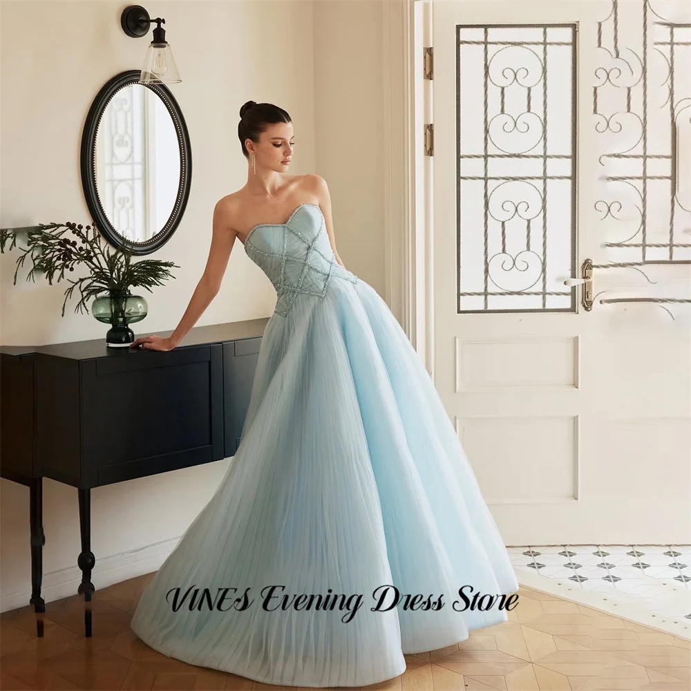 

VINES Light Blue Evening Dress Sweetheart Party Dress with Beaded vestidos de fiesta Voluminous Tulle Prom Gowns Customized