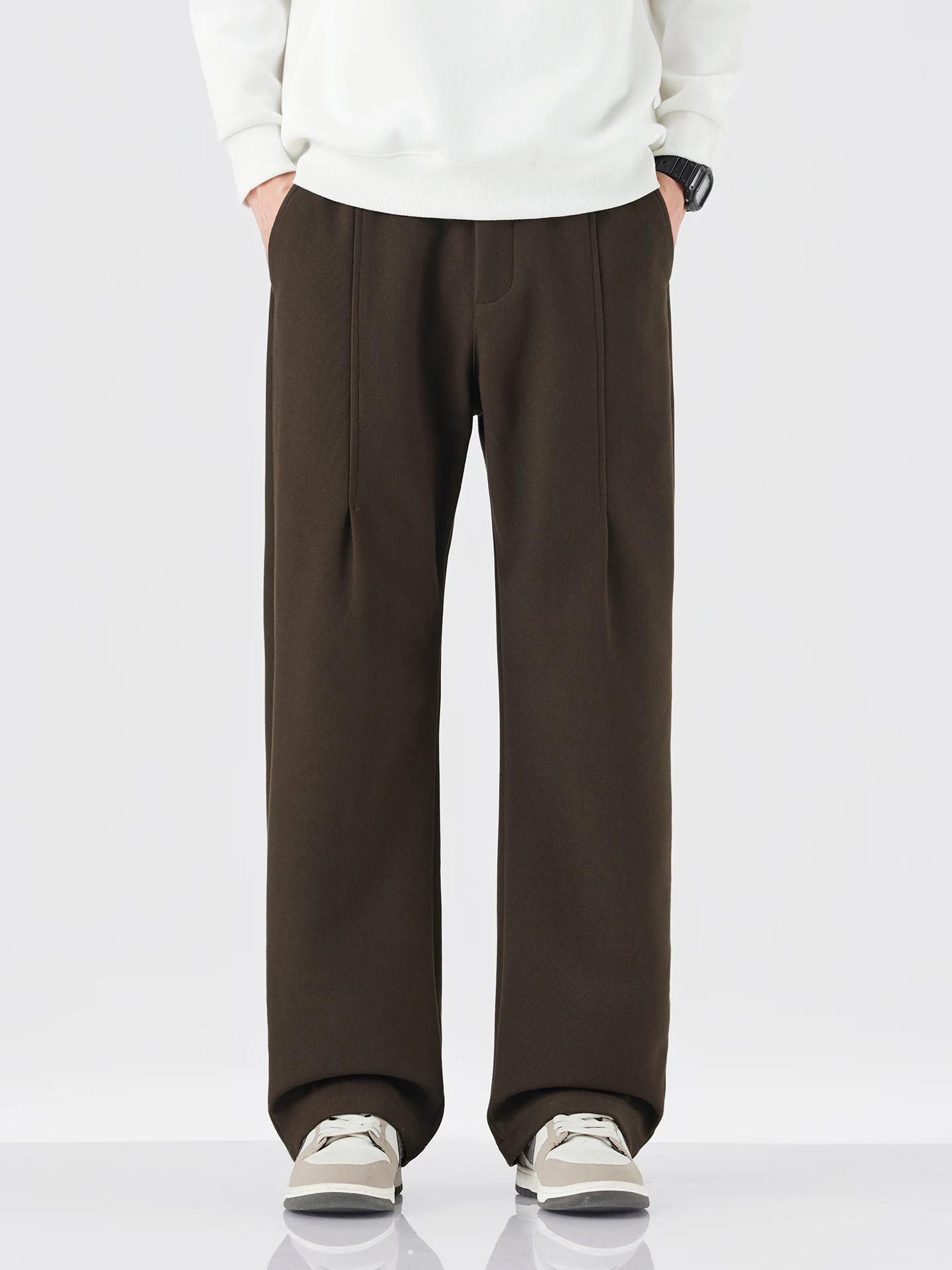 DUKEEN Heavyweight Straight-Leg Trousers for Men Loose Fit Wool-Blend Pants with Soft Draping Fall Spring Casual Sport Style