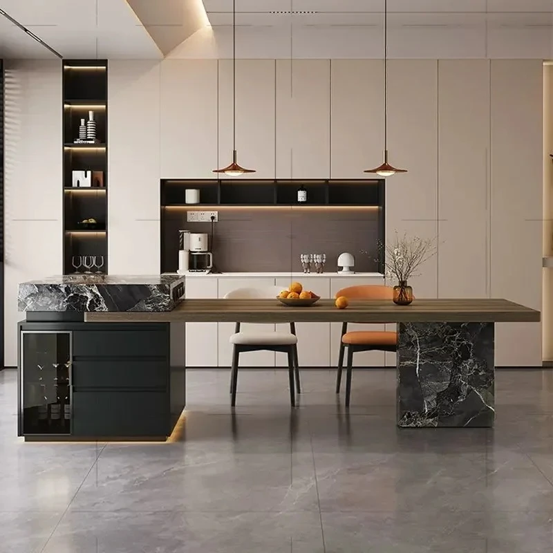 Light Luxury, Rock Slab, Island Dining Table, Multifunctional, Extendable, Designer, High-end, Storage, High-low Din