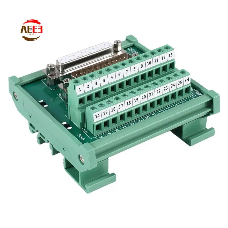 AEE3-DB25 DIN Rail Mount Interface Module Male/Female Connector Breakout Board