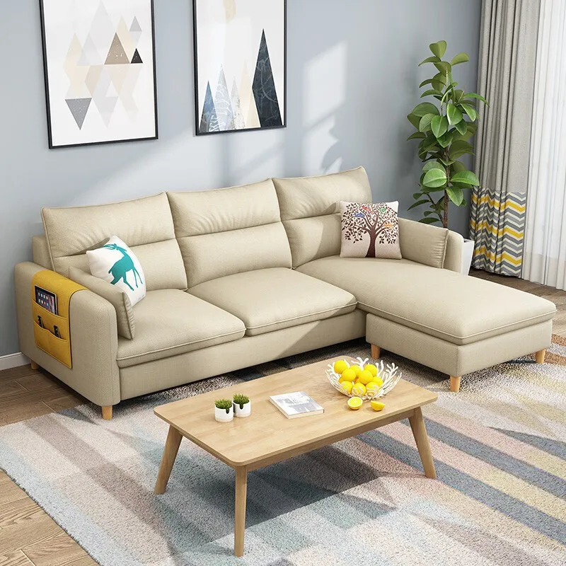 Fabric sofa small apartment living room three-person four-person combination removable and washable rental room small sofa