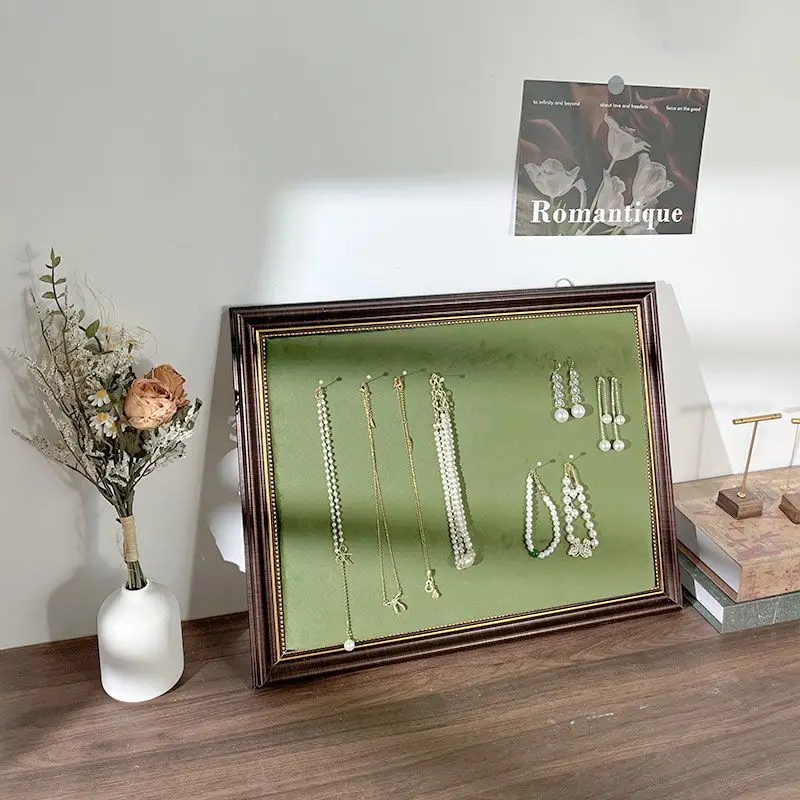 

Vintage Jewelry Display Frame, French Style Earring Necklace Holder, Wall Mounted Desktop Organizer with Velvet for Home Decor S