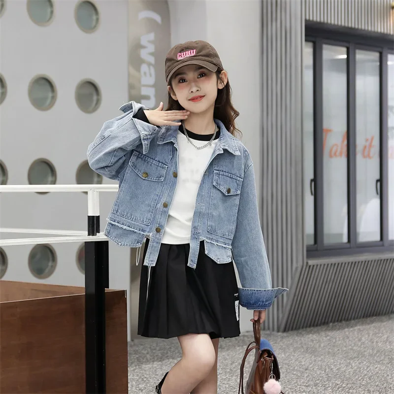 Girls Spring Coats 2025 New Children Fashion Autumn Outerwear Kids Casual Jackets Teenager Turn-down Collar Clothing 5-12Y image 6