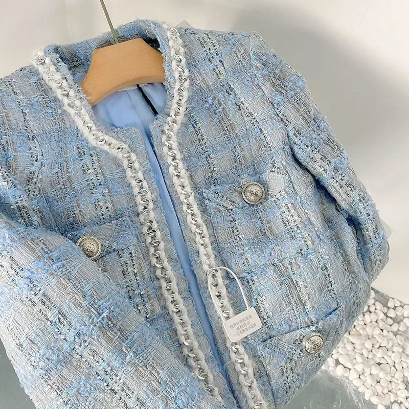 

2025 Autumn Blazer Women Small Fragrant Woven Tweed Gentle Elegant Short Qulited Plaid Jacket Office Lady Cardigan Tops Coat