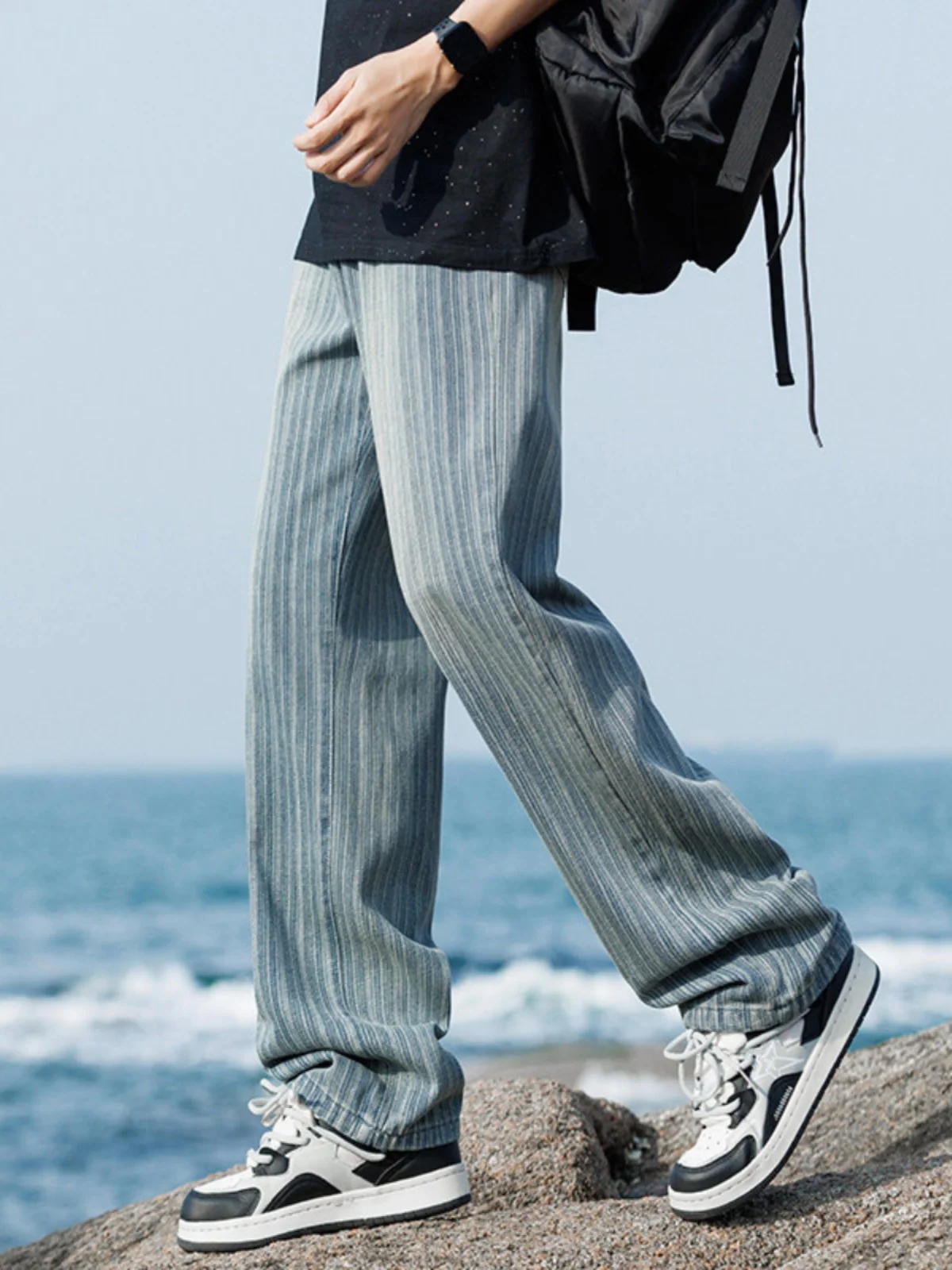 

Мужские джинсы Waed Blue: свободные, прямые, широкие штанины, повседневные брюки в американском уличном стиле, с низкой посадкой, на молнии, молодежная мода