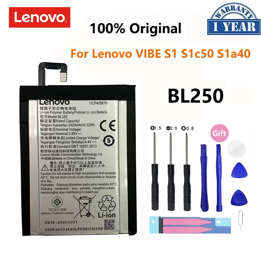 

100% Original BL250 2420mAh For Lenovo VIBE S1 S1c50 S1a40 VIBE S1Lite S1La40 Battery Rechargeable Phone Batteries Bateria