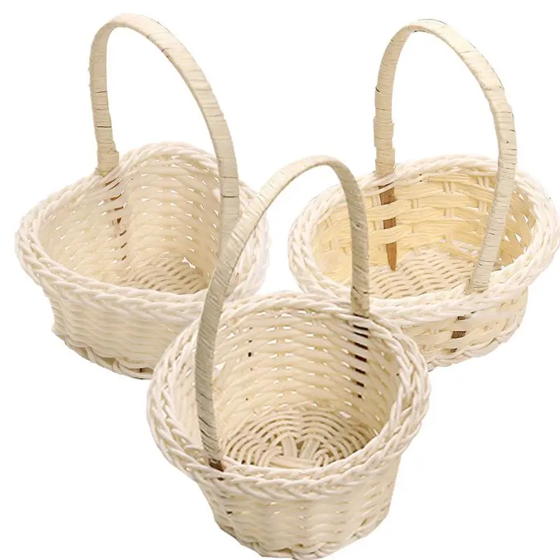 Flower Girl Basket Rattan Woven Mini Hand Basket White Heart Shaped Storage Basket With Handle Wedding Supplies Elegant Decor