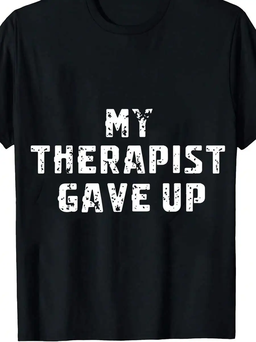 1pc Men' Funny Quote Text Print Black TShirt, Crew Neck, Casual Cotton Tee Medium Stretch Knit Fabric, Men's Regular Fit, Size