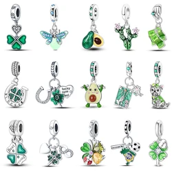 925 Silver Color Four-Leaf Clover Avocado Cactus Green Series Charms Beads Fit 3mm 925 Original Bracelet Fine DIY Jewelry