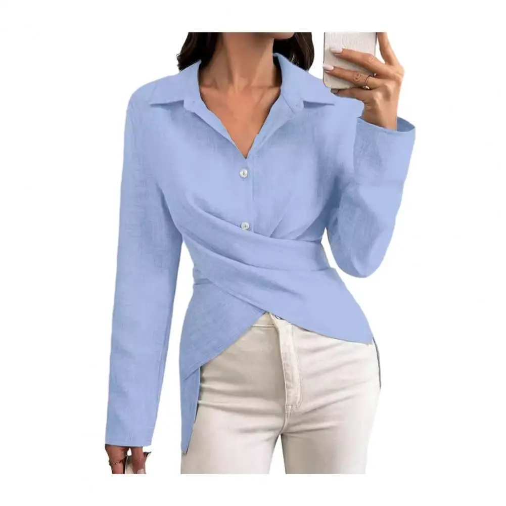 

Women Shirt Tops Lapel Long Sleeve Shirt with Single Breasted Design Solid Color Buttons Placket for Wear