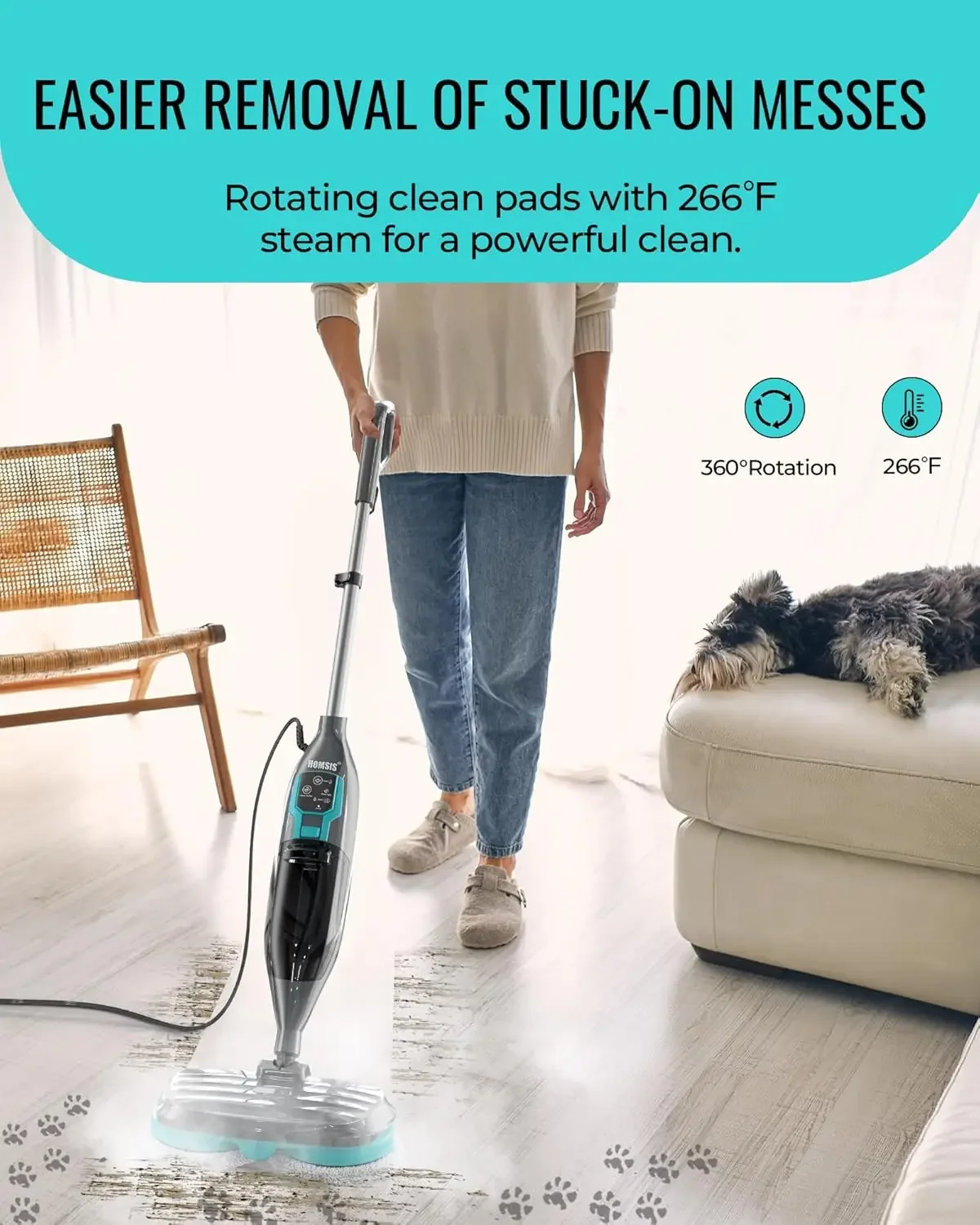 Scrub Floor Steamer: Hardwood Tile Laminate and Vinyl Hard Surface Floor Cleaning Scrub Steam Mop - Electric Power Spin Stea