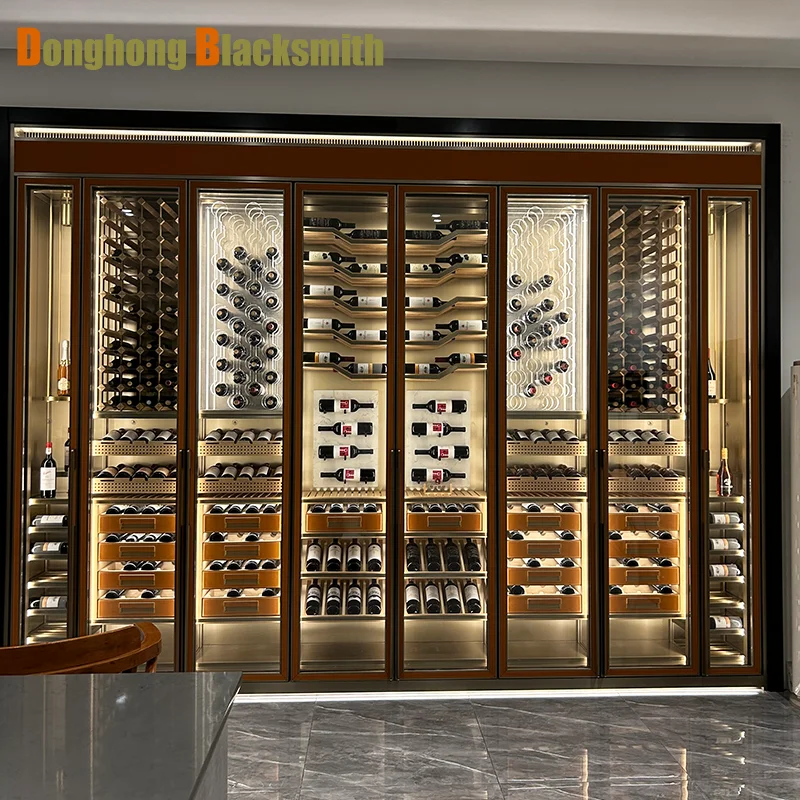 Luxury Modern Stainless Steel Glass Door Smart Constant Temperature Wine Cabinet Home Hotel Commercial Wine Display Use