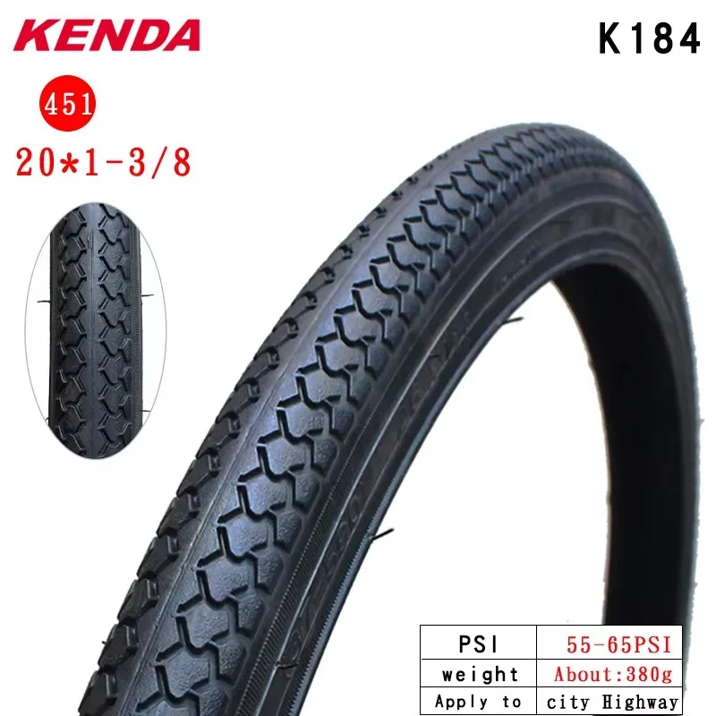 Kenda 折りたたみ自転車タイヤ 20x1 3/8 黄色エッジ 420g