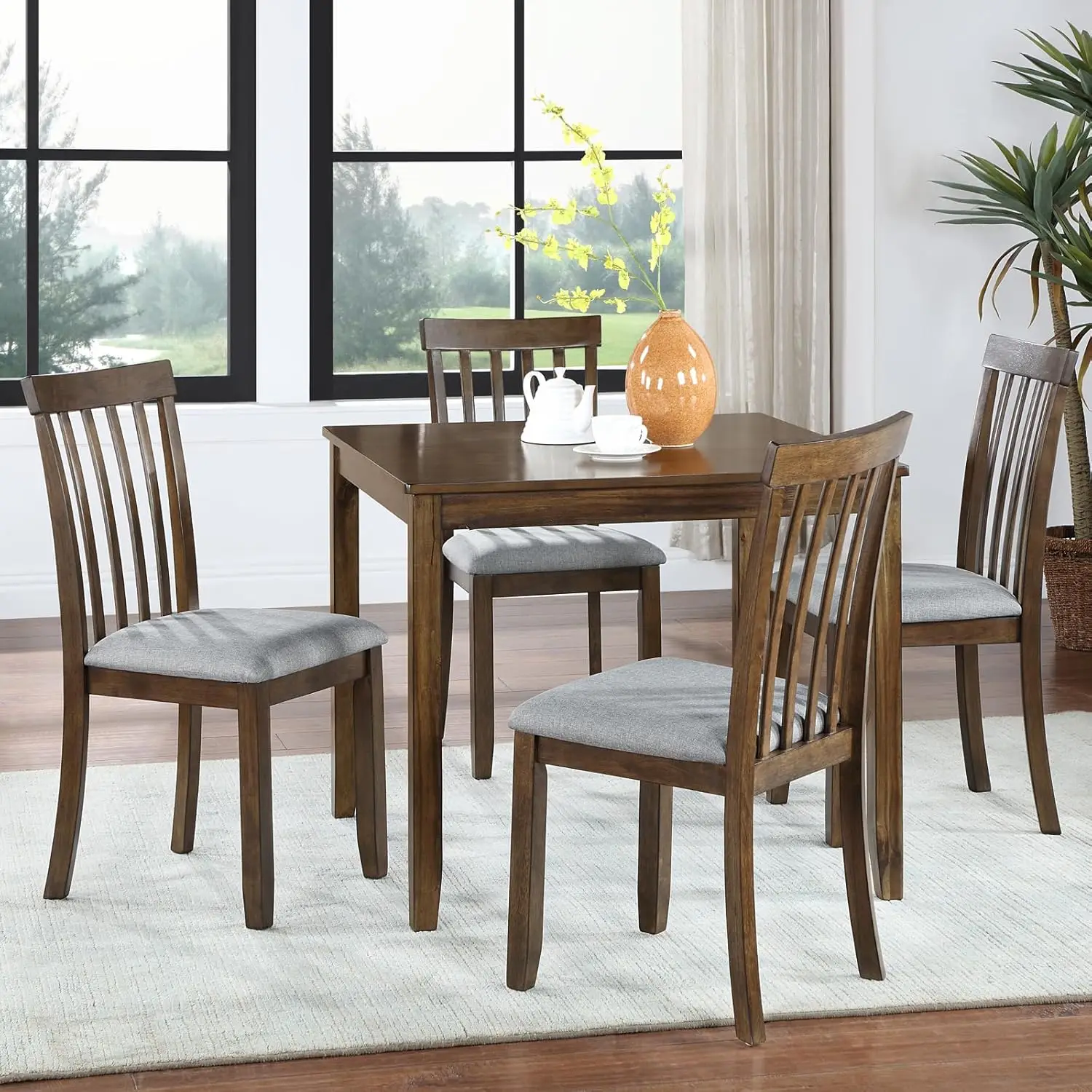 LUMISOL 5 Piece Dining Table Set, Farmhouse Counter Height Kitchen Table Set with a Square Table and 4 Upholstered Dining Chairs