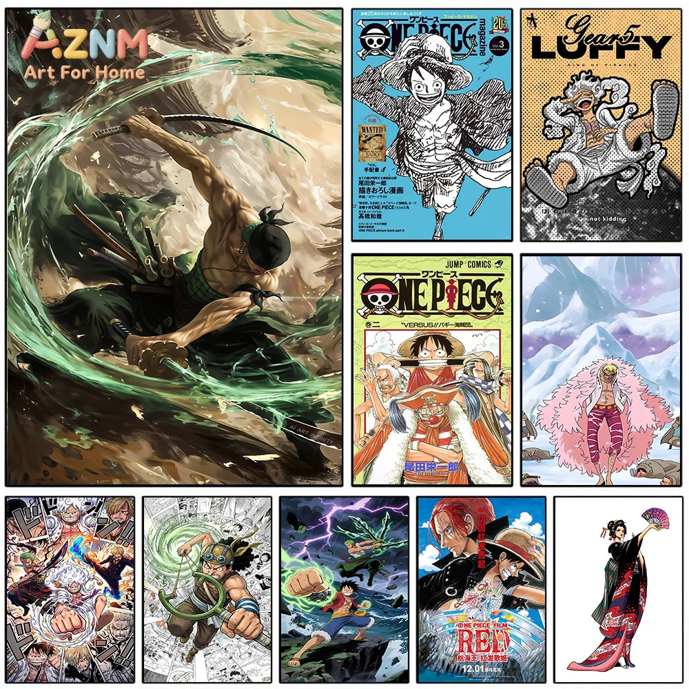 AZNM - Lienzo Decorativo con Diseño de One Piece, Zoro, Luffy Gear 5, Doflamingo, Manga, Anime, Impresión en Lienzo sin Marco para Decoración del Hogar