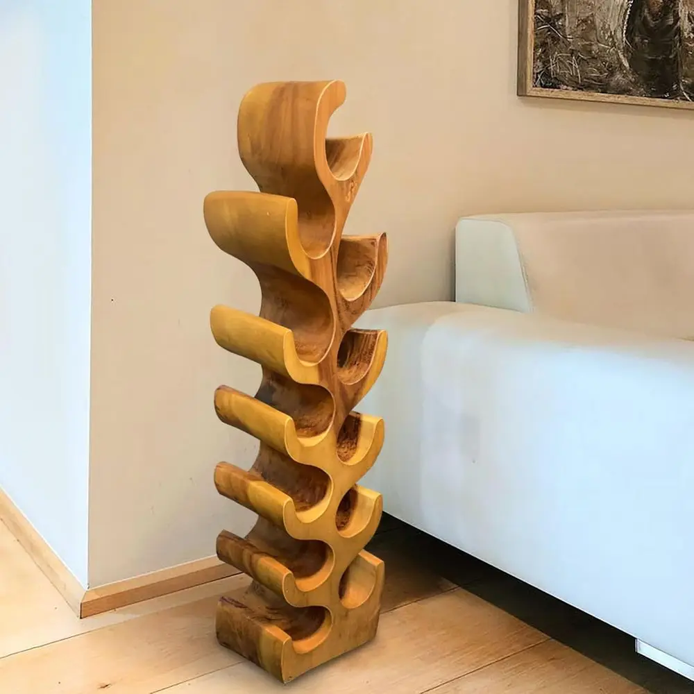 Handcrafted Rustic Brown Wooden Wine Rack, 12-Bottle Tabletop Holder, Kitchen & Bar Storage Solution