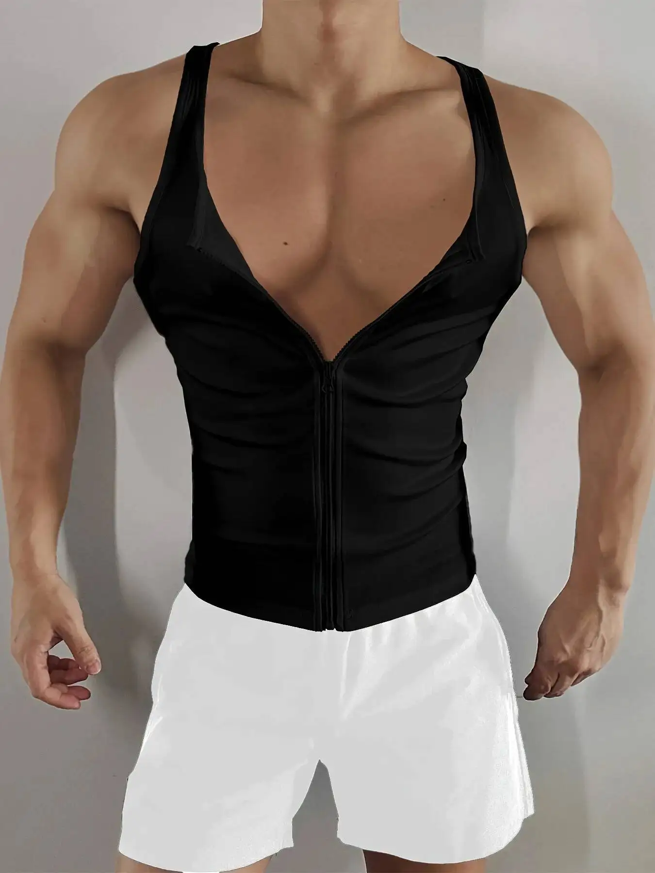 Summer zipper knitted sexy fitness tank top White plus size sports t shirt vest