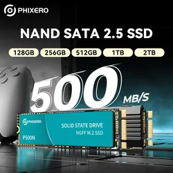 PHIXERO M.2 SATA SSD  128GB 256GB 512GB M.2 NGFF SSD 500MB/S M.2 2280 Ngff Sata B & M Key Solid State Hard Drive for Desktop Lap