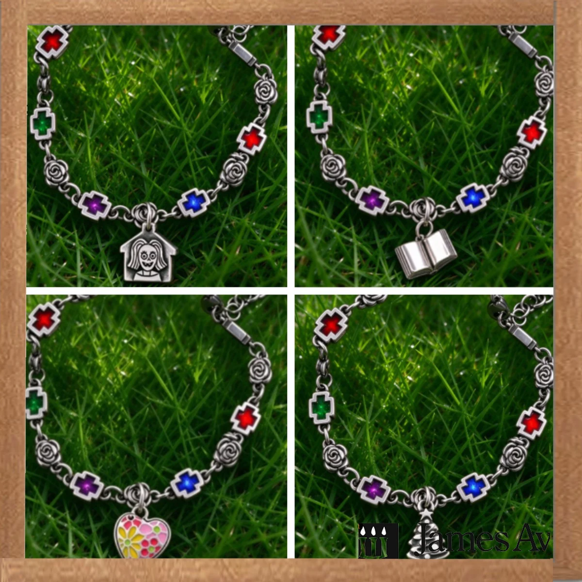 Vintage Silver Charm Bracelet Women Rose Flower Chain Colorful Enamel Cross Heart House Book Pendant DIY Jewelry  Mother Day Gift