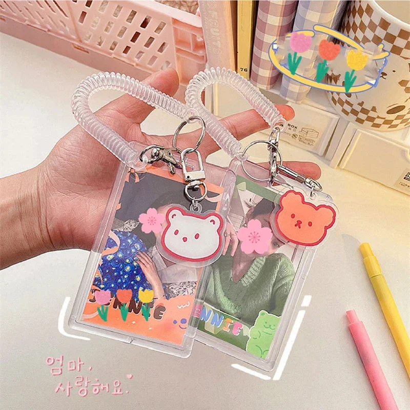 

Cartoon Transparent Acrylic 3 Inch Card Holder Keychain Kpop Kawaii Photocard Idol Photo Protector Student Meal Card Id Sleeves