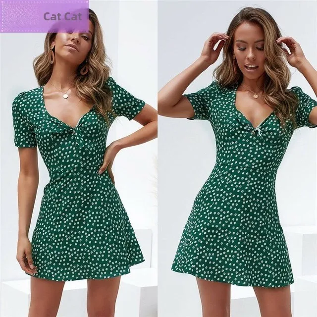   Faion été décontracté Dr femme imprimé fleuri rue Sle V-Ne taille moyenne jupe trapèze ort Sve Dr