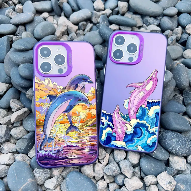 

Ocean Animal Cute Dolphin Phone Case For iPhone 16 15 14 Plus Pro Max 11 12 13 Pro Max Mini Shockproof Laser Back Cover Funda